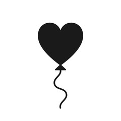 Black isolated icon of heart shape balloon on white background. Silhouette of heart shape balloon. Flat design.