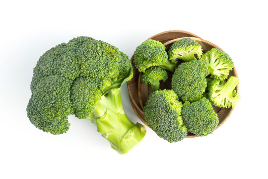 fresh broccoli on white in top view