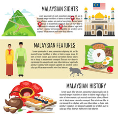Malaysia banner set with malasian sights, features, history