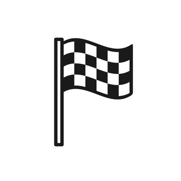 Black isolated outline icon of waving checkered flag on white background. Line Icon of finish flag.