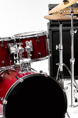 drum set on white background. musical instruments