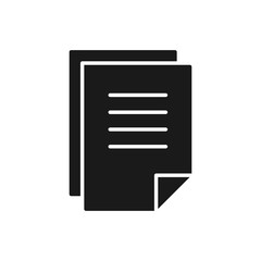 Black isolated icon of copy of blank, document, paper on white background. Icon of copy of letter. Black silhouette.