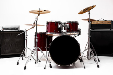 Fototapeta na wymiar drum set on white background. musical instruments