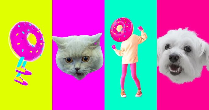 Minimal motion art. Collage Donut addicts. Donut lovers idea