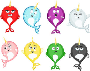 Funny narwhal character in cartoon style drawing © dima_oris