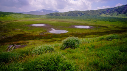 Fototapeta na wymiar 放牧地と３つの池