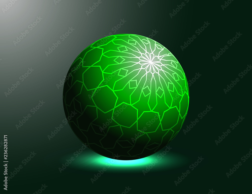 Poster colored sphere in space. vector ball with shadow. bright background. vector illustration.
