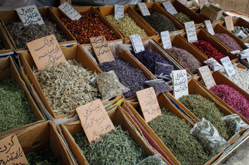 Tabriz, Kandovan, Iran - May 5, 2017: the sale of spices in the bazaars of Iran