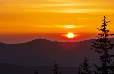 Obraz na płótnie Canvas Sunrise spring Carpathian mountains