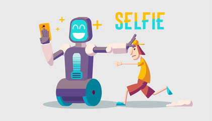 Cartoon about a guy and selfie robot