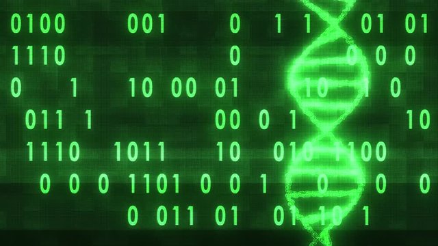 DNA spiral molecule rotating on digital interference noise binar code glitched screen animation background new quality beautiful natural health cool nice stock video footage