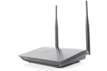 Modern wireless internet router isolated on white background
