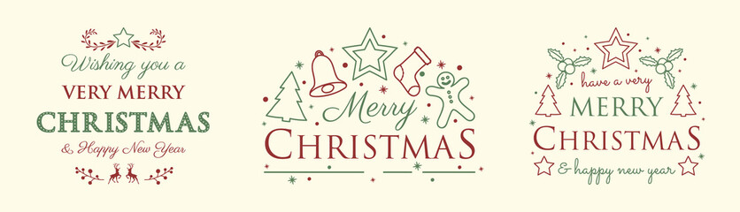 Christmas greetings with ornaments - collection. Vector.