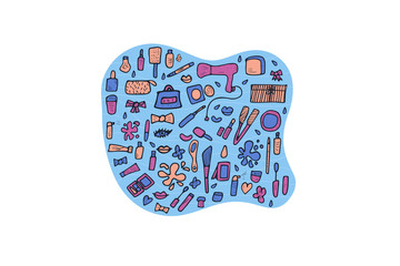 Set of cosmetic items. Collection of beauty tools.