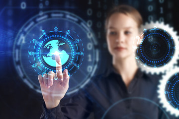 The concept of business, technology, the Internet and the network. A young entrepreneur working on a virtual screen of the future and sees the inscription: