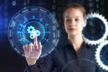 The concept of business, technology, the Internet and the network. A young entrepreneur working on a virtual screen of the future and sees the inscription: