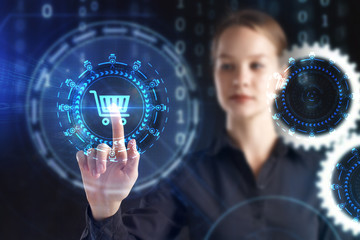 The concept of business, technology, the Internet and the network. A young entrepreneur working on a virtual screen of the future and sees the inscription: