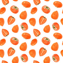 Watercolor persimmon vector pattern