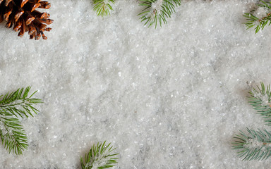 Christmas decoration with pine and snow