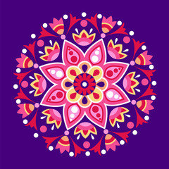 geometric floral ethnic decoration. Fashion mexican, navajo, aztec, native american ornament.  Colored vector design element for frame and border, textile, fabric or paper print. Vector illustration