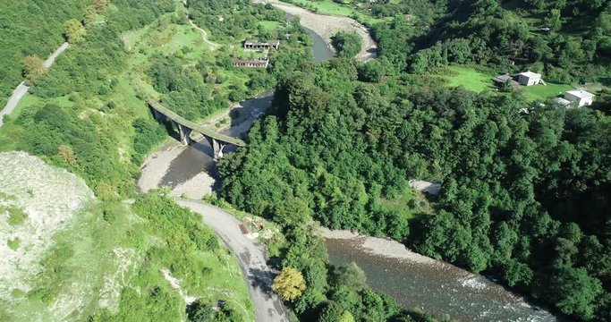 Bridge througth mountain river in Tkvarcheli, Abkhazia.