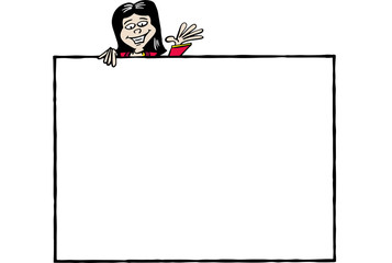 Asian woman Ji holding blank billboard for your text