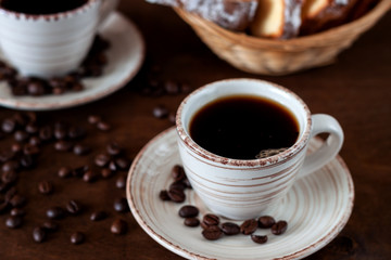 Coffee cups and copper Turk on the table