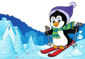 Skiing penguin theme image 3