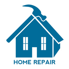 House silhouette with hammer and text. Vector illustration design
