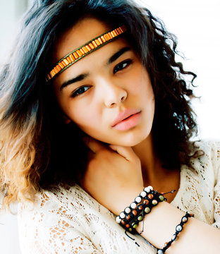 adorable black skined african teenage girl dressed like hipster