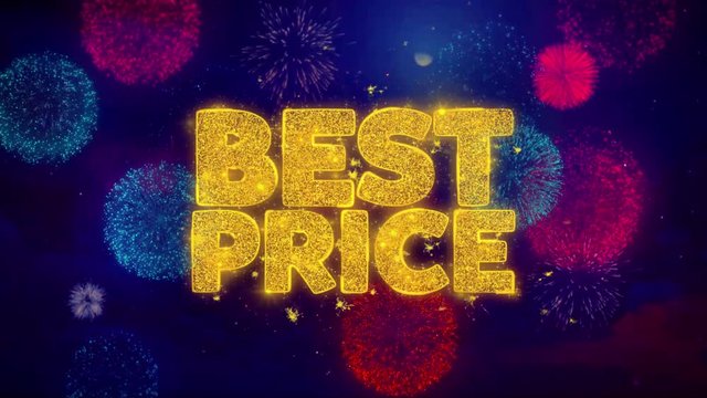 Best Price Greeting Text with Particles and Sparks Colored Bokeh Fireworks Display 4K. for Greeting card, Celebration, Party Invitation, calendar, Gift, Events, Message, Holiday, Wishes .