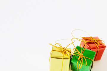 Christmas gifts boxes on white background with copy space.