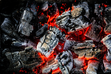 Burning coals of wood as a background