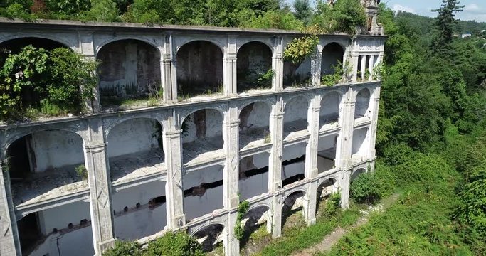 ancient graph ruins Aerial. Abkhazia. old house.
