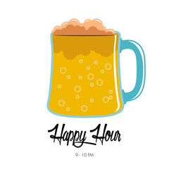 Happy hour poster with a beer glass. Vector illustration design