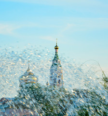 View of the church with a fountain