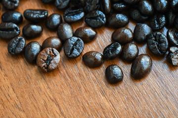 coffee beans on wooden background