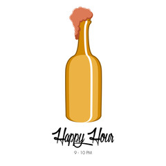 Happy hour poster with a beer bottle. Vector illustration design