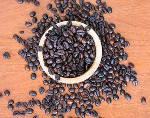 coffee beans on wooden background