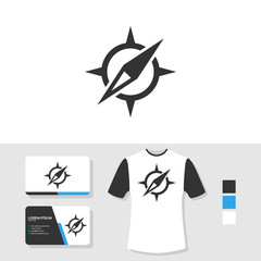 Compass logo design with business card and t shirt mockup