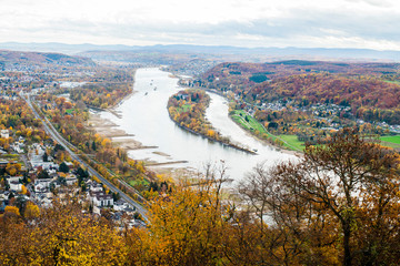 Germany, city, mountains and Rhine River