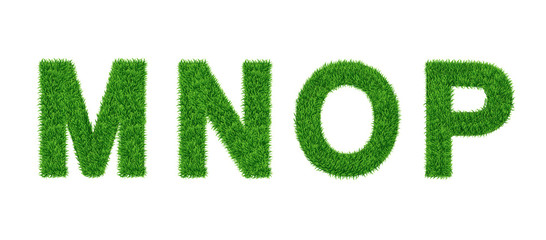 Grass letter Collection. M, N, O, P Isolated from white .Eco symbol . The green lawn background. Vector illustrations