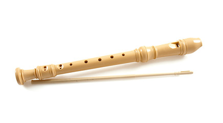 wooden flute isolated on white