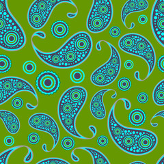 Fototapeta premium Seamless print pattern. Drawn with flowers and traditional paisley elements on a bright color background. Vector illustration