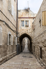 Quiet streets of Jerusalem. Pedestrian street Habad in old city of Jerusalem, Israel