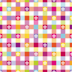 Seamless Pattern Check With Flowers Coloured © Jan Engel