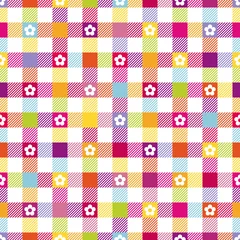 Seamless Pattern Check With Flowers Coloured © Jan Engel