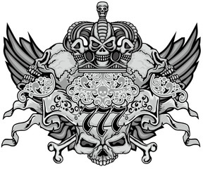 Fototapeta premium Gothic coat of arms with skull, grunge vintage design t shirts