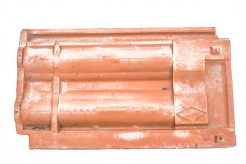 Rectangular shaped roof tiles of brownish colored isolated on white.