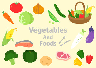 野菜　食べ物　肉　魚　イラスト